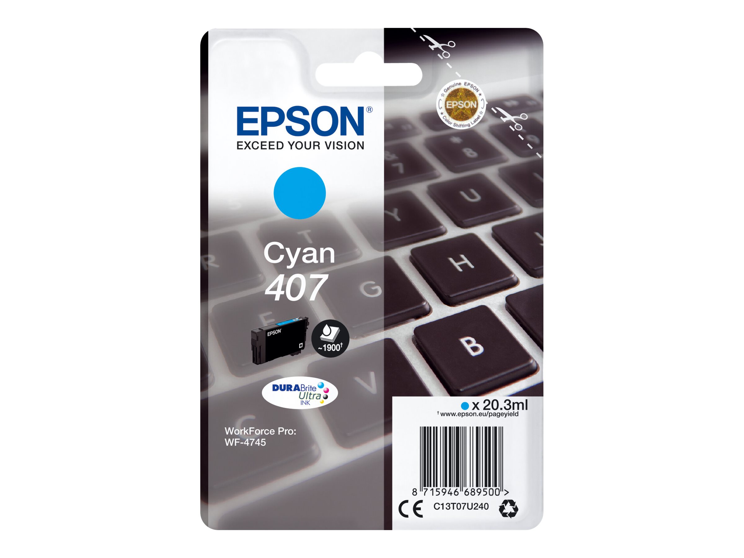 C13T07U240 EPSON WF Tinte cyan 1900 C13T07U240 EPSON WF Tinte cyan 1900