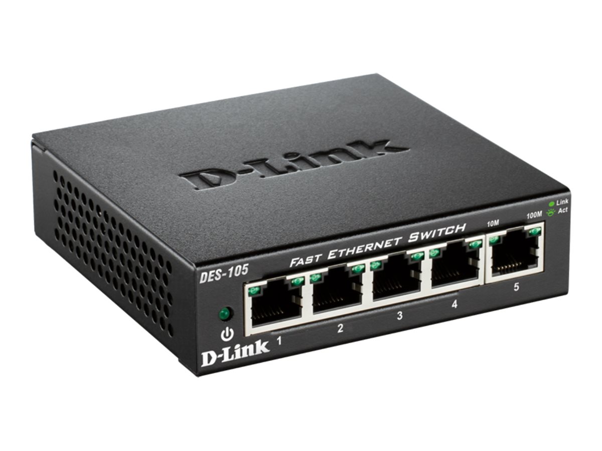 D-LINK DES-105 5?Port Layer2 Fast Ethernet Switch 5x 10/100 Mbit/s Metallgehäuse Autosensing MDI/MDIX-Anpassung D-LINK DES-105 5?Port Layer2 Fast Ethernet Switch 5x 10/100 Mbit/s Metallgehäuse Autosensing MDI/MDIX-Anpassung