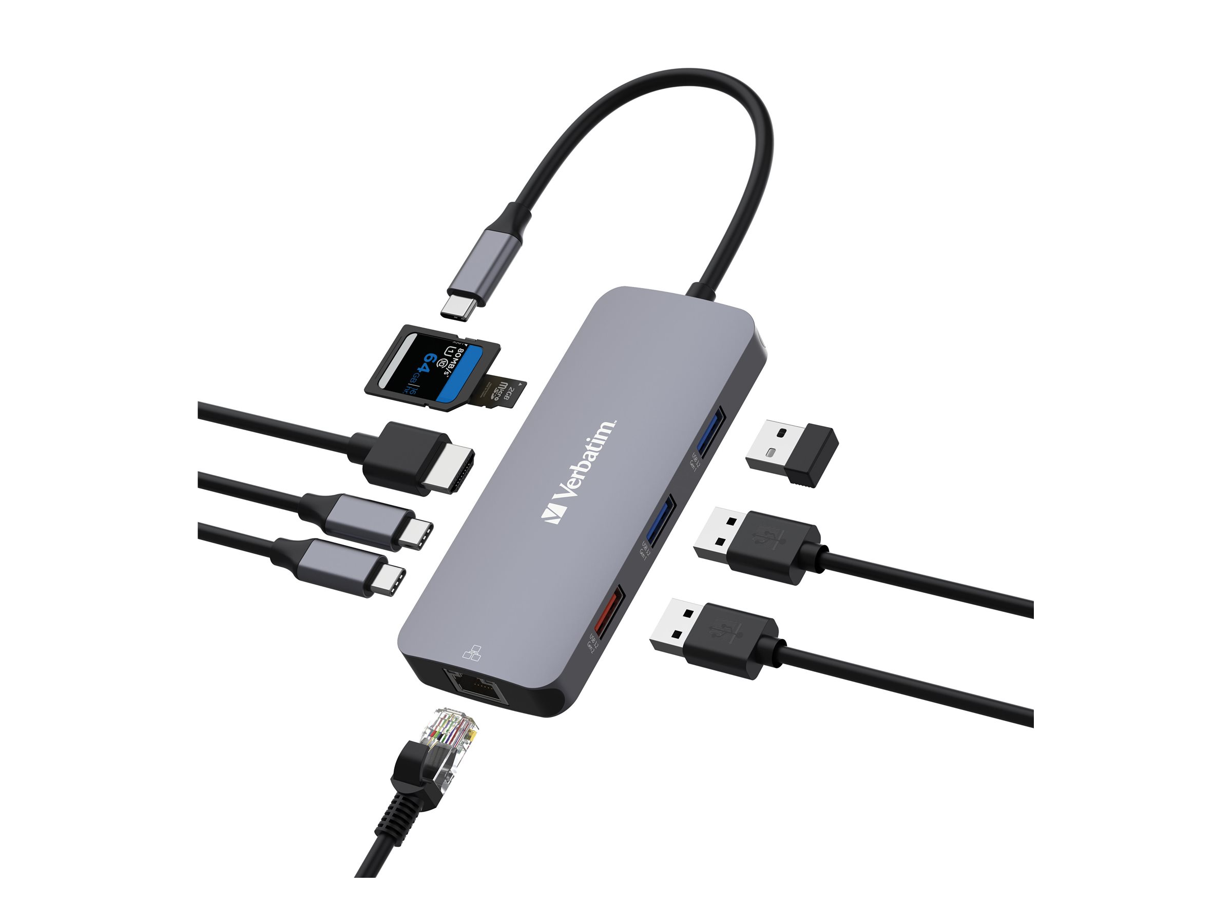 Verbatim USB-C Pro Multiport-Hub mit 9 Anschluessen CMH-09 Verbatim USB-C Pro Multiport-Hub mit 9 Anschluessen CMH-09