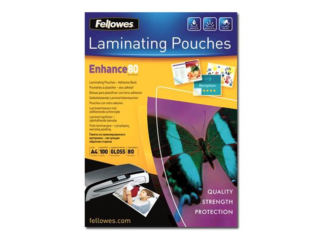 100 Fellowes Enhance80 Laminierfolien glaenzend fuer A4 80 micron selbstklebender Ruecken
