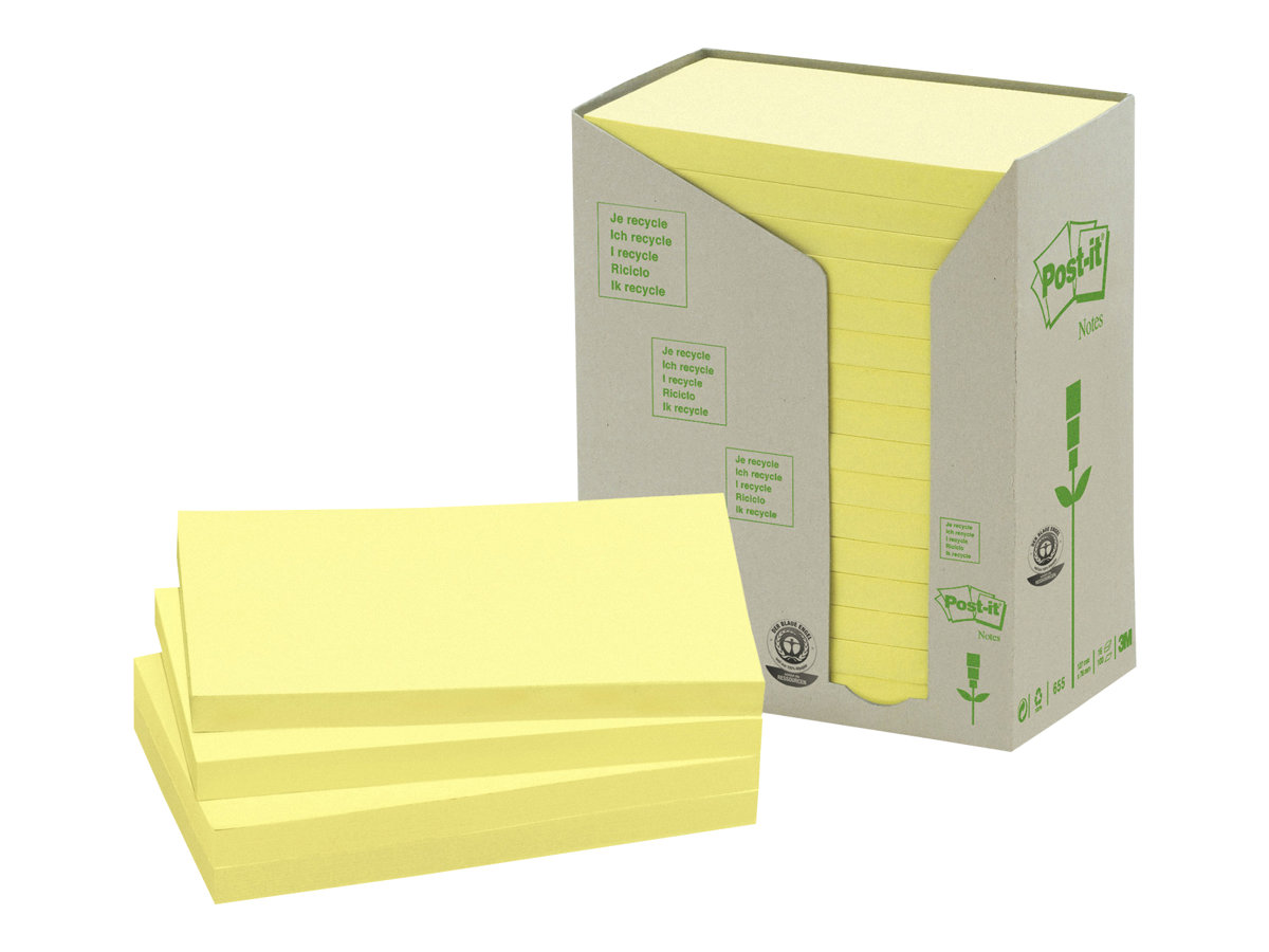 Post-it® Recycling Notes Haftnotizen 655-1T gelb, 16 Bloecke