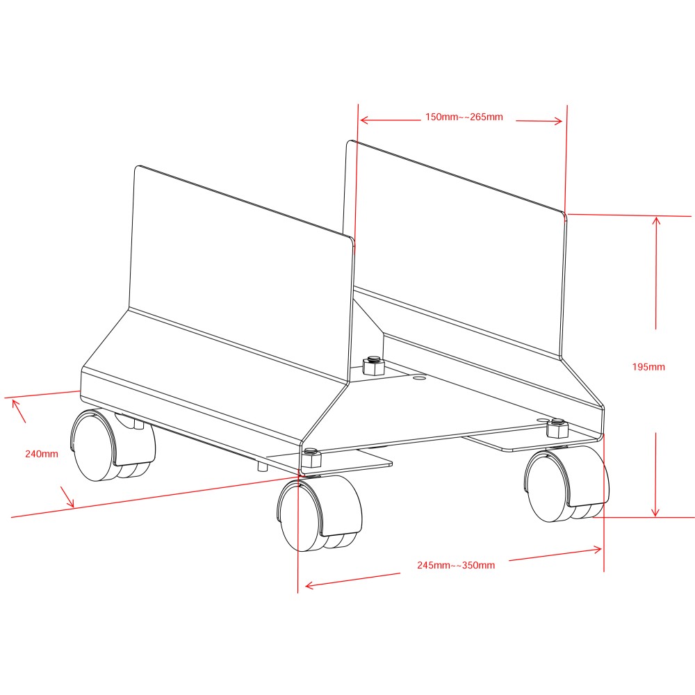 Techly PC-Wagen Rollen Metall Schwarz