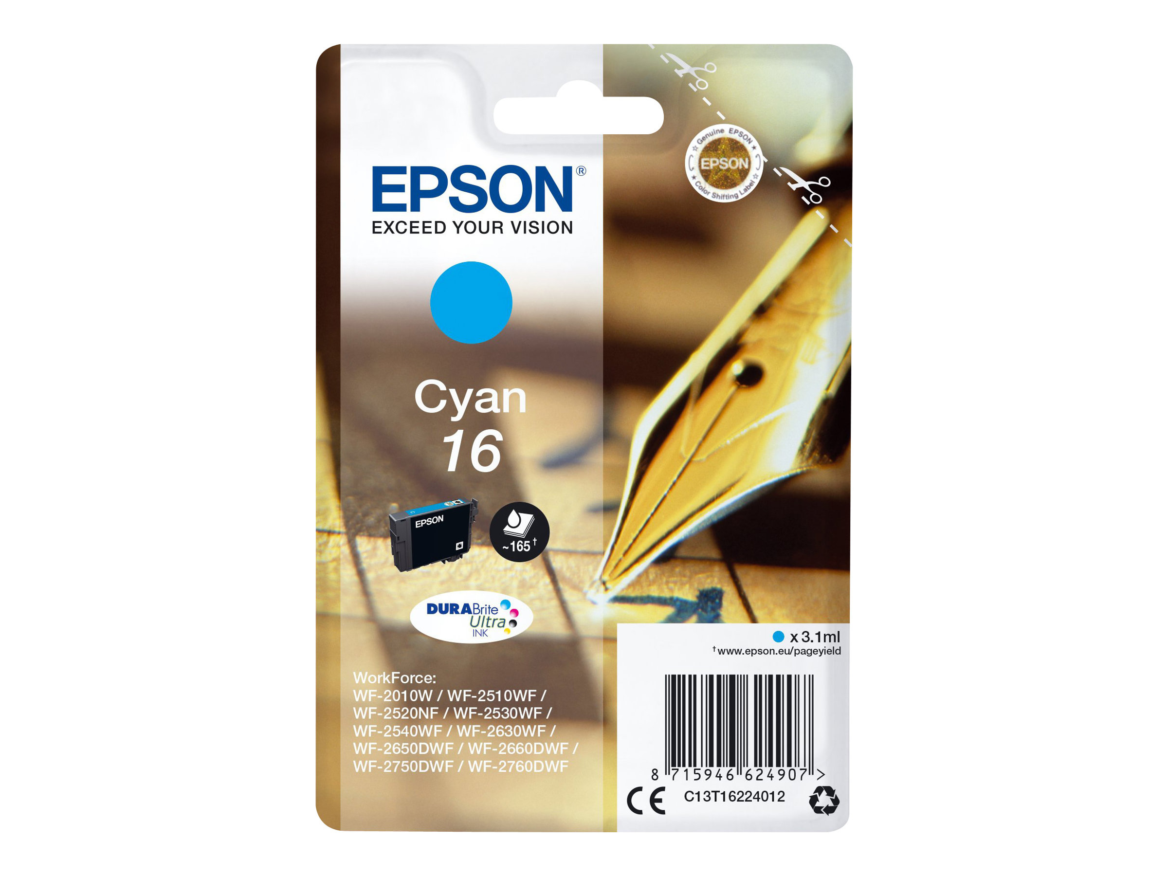 EPSON 1LB 16 ink cartridge cyan standard capacity 3.1ml 165 pages 1-pack blister without alarm EPSON 1LB 16 ink cartridge cyan standard capacity 3.1ml 165 pages 1-pack blister without alarm