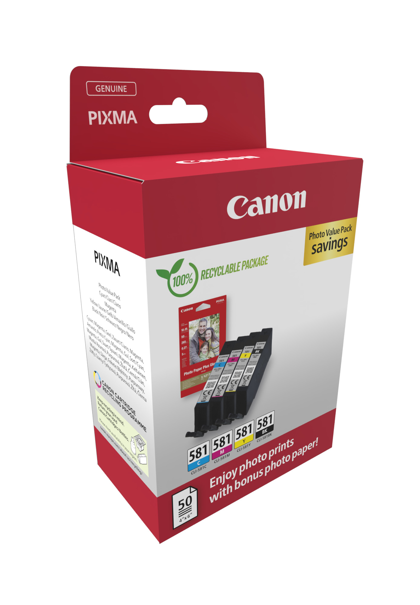 Canon CLI581 BKCMY schwarz, cyan, magenta, gelb Druckerpatronen Fotopapier, 4erSet