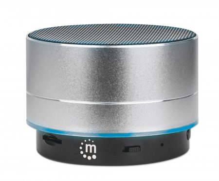 MANHATTAN Metallic LEDBluetoothLautsprecher buntes Licht Bedienelemente USBAPort MicroSDKartenslot 3,5mmKlinkenbuchse silber