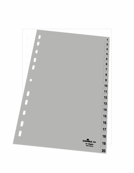DURABLE Ordnerregister Vollformat 1-20 grau 20-teilig, 1 St. DURABLE Ordnerregister Vollformat 1-20 grau 20-teilig, 1 St.