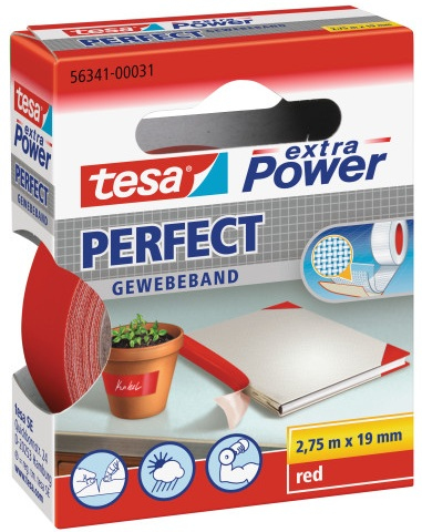 tesa extra Power Perfect Gewebeband rot 38,0 mm x 2,75 m 1 Rolle