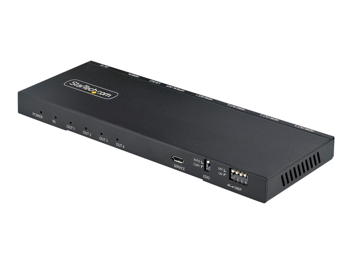 STARTECH.COM 4-Port 4K HDMI Splitter 1x4 4K 60Hz HDMI 2.0 Video 4k HDMI Verteiler mit Skalierer 1 In 4 Out HDMI 3.5mm/Opti Audio Pt