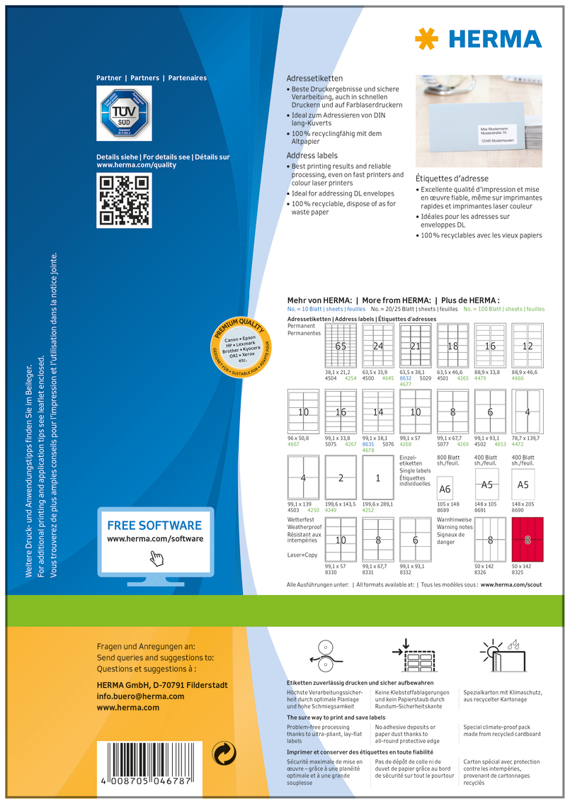 1.400 HERMA Etiketten 4678 weiÃ 99,1 x 38,1 mm