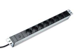 DIGITUS 48,3cm 19Z Steckdosenleiste Aluminium 8x Schuko schwarz 10A 4000W Zuleitung 1,8m C14 Kaltgeraete Stecker inkl.Metallhalterung