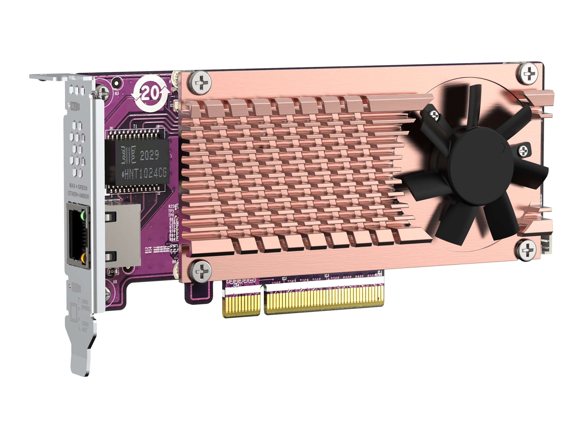 QNAP Card QM2 series 2xPCIe 2280 M.2 SSD slots PCIe Gen3x8 1xAQC113C 10GbE NBASE-T port