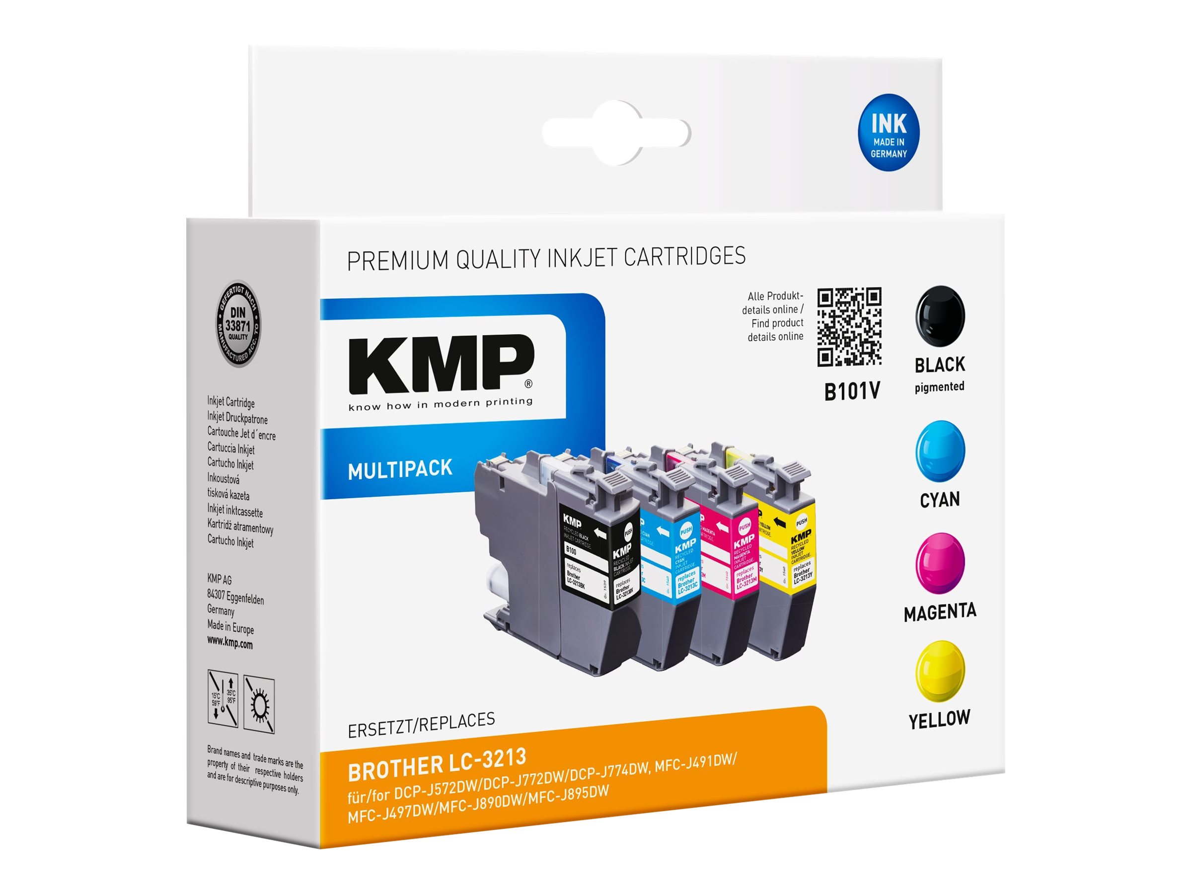 KMP B101V schwarz, cyan, magenta, gelb Druckerpatronen kompatibel zu brother LC-3213VAL, 4er-Set KMP B101V schwarz, cyan, magenta, gelb Druckerpatronen kompatibel zu brother LC-3213VAL, 4er-Set
