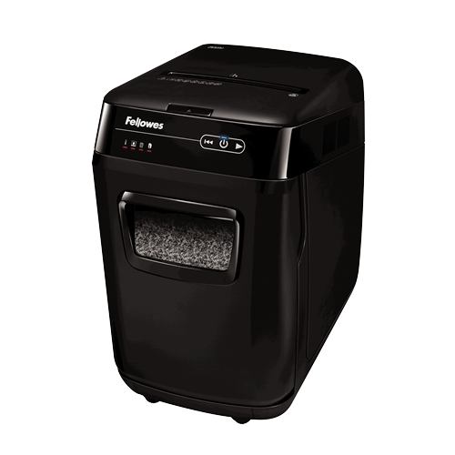 Fellowes AutoMax 200M Aktenvernichter mit Partikelschnitt P5, 2 x 14 mm, bis 200 Blatt, schwarz