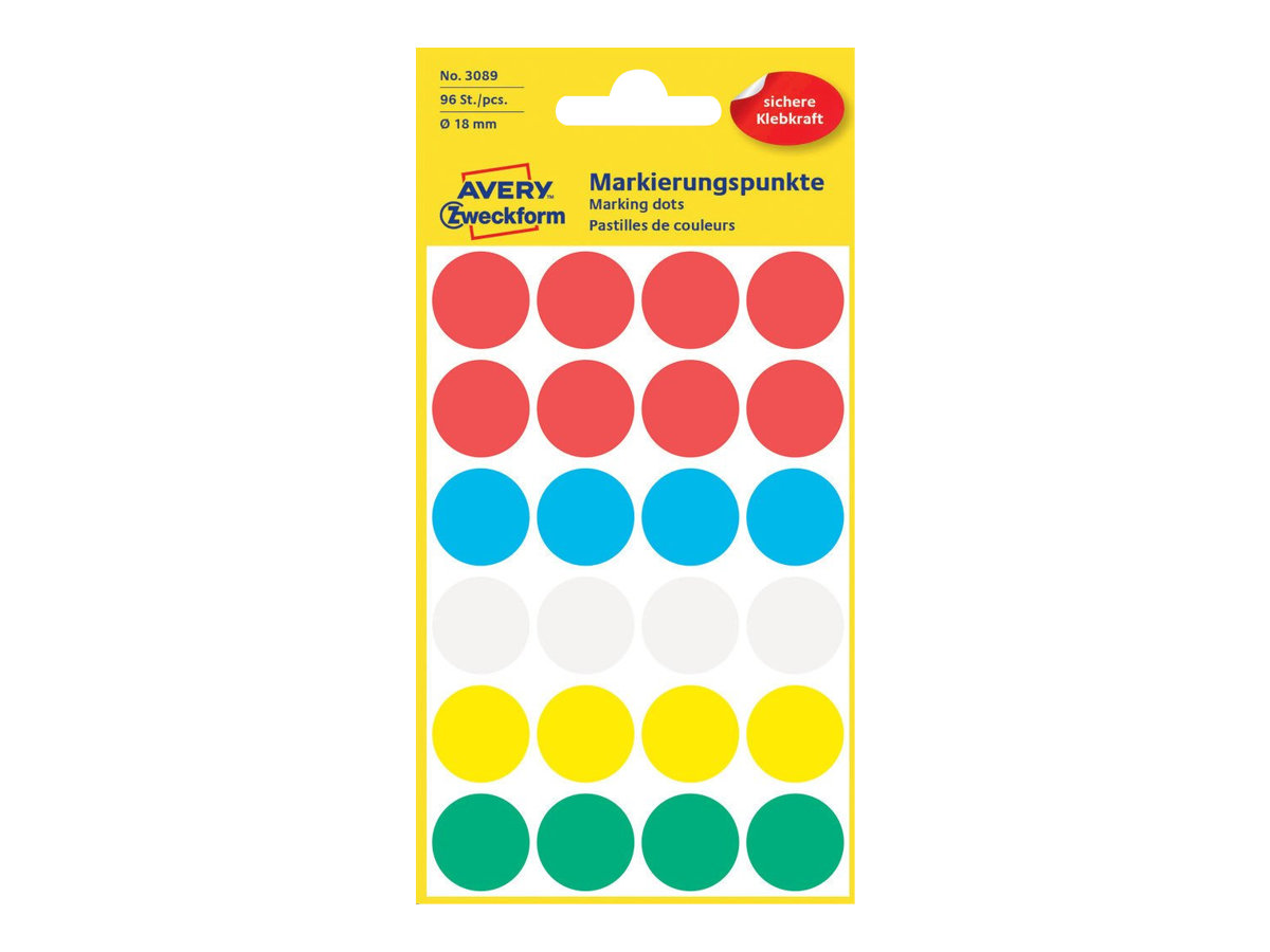 AVERY Zweckform Klebepunkte 3089 farbsortiert Ø 18,0 mm, 96 St. AVERY Zweckform Klebepunkte 3089 farbsortiert Ø 18,0 mm, 96 St.