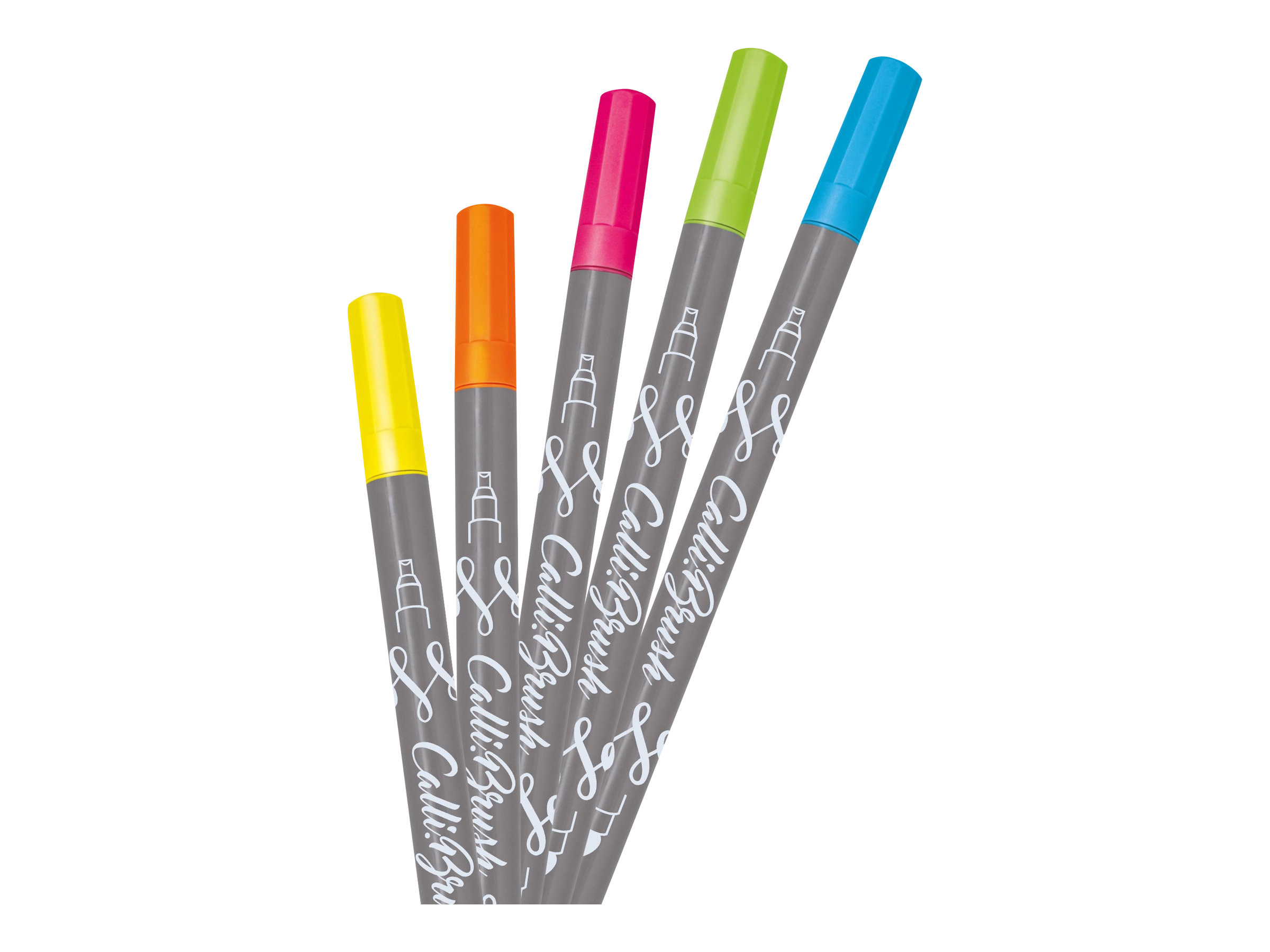 ONLINE CalliBrush Double Neon BrushPens farbsortiert, 5 St