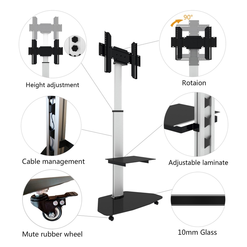 TECHLY TV Trolley weiss fuer 3770 LED LCD Fernseher max VESA Groesse unterstuezt 600x400Halterung kann um 90Grad gedreht werden
