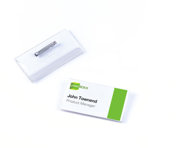 100 DURABLE Namensschilder mit Nadel 7,5 x 4,0 cm