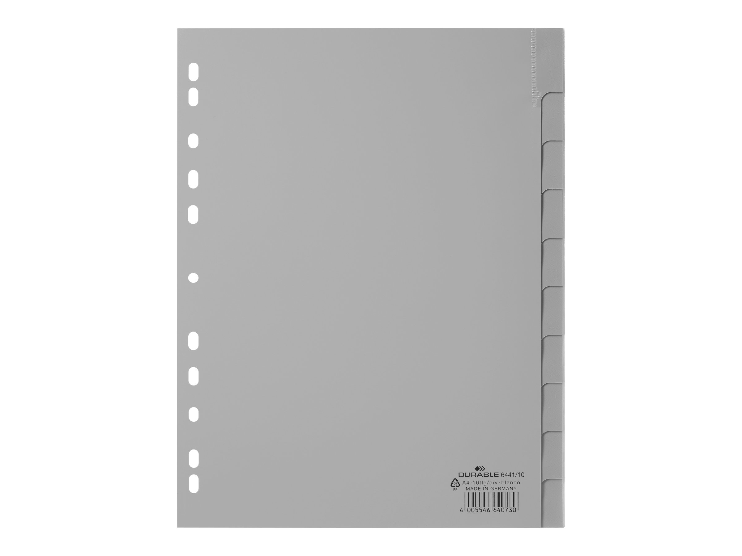 DURABLE Ordnerregister Vollformat 1-10 grau 10-teilig mit Wechseltaben, 1 Satz