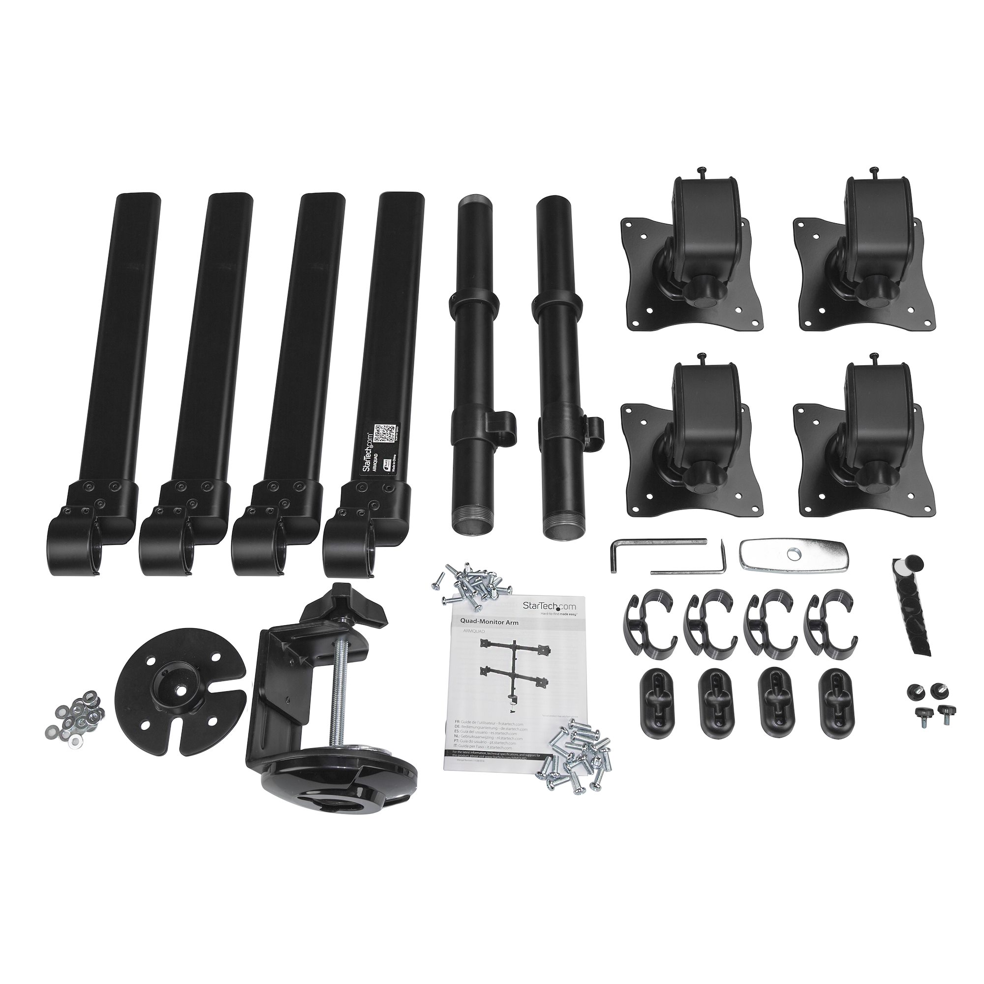 STARTECHCOM Quad Monitor Mount Articulating Clamp or Grommet Mount Monitors up to 24in VESA Mount 4 Monitor Setup