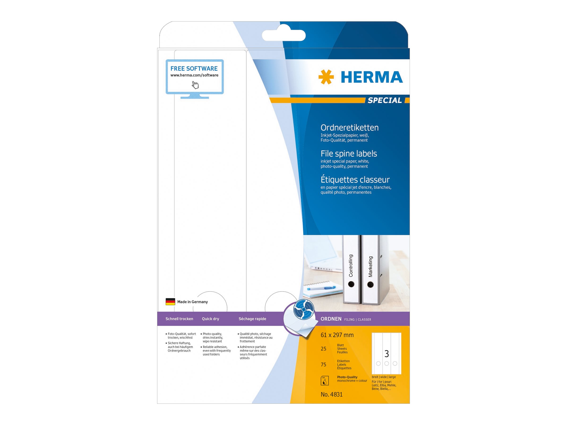 75 HERMA Ordneretiketten 4831 weiÃ