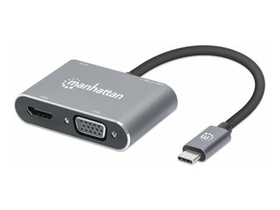 MANHATTAN USB-C 4-in-1 Konverter mit Power Delivery USB 3.2 Typ-C-Stecker auf HDMI 4K30Hz VGA 1080p60Hz USB-A 5Gbit/s USB-C PD 87W MANHATTAN USB-C 4-in-1 Konverter mit Power Delivery USB 3.2 Typ-C-Stecker auf HDMI 4K30Hz VGA 1080p60Hz USB-A 5Gbit/s USB-C PD 87W
