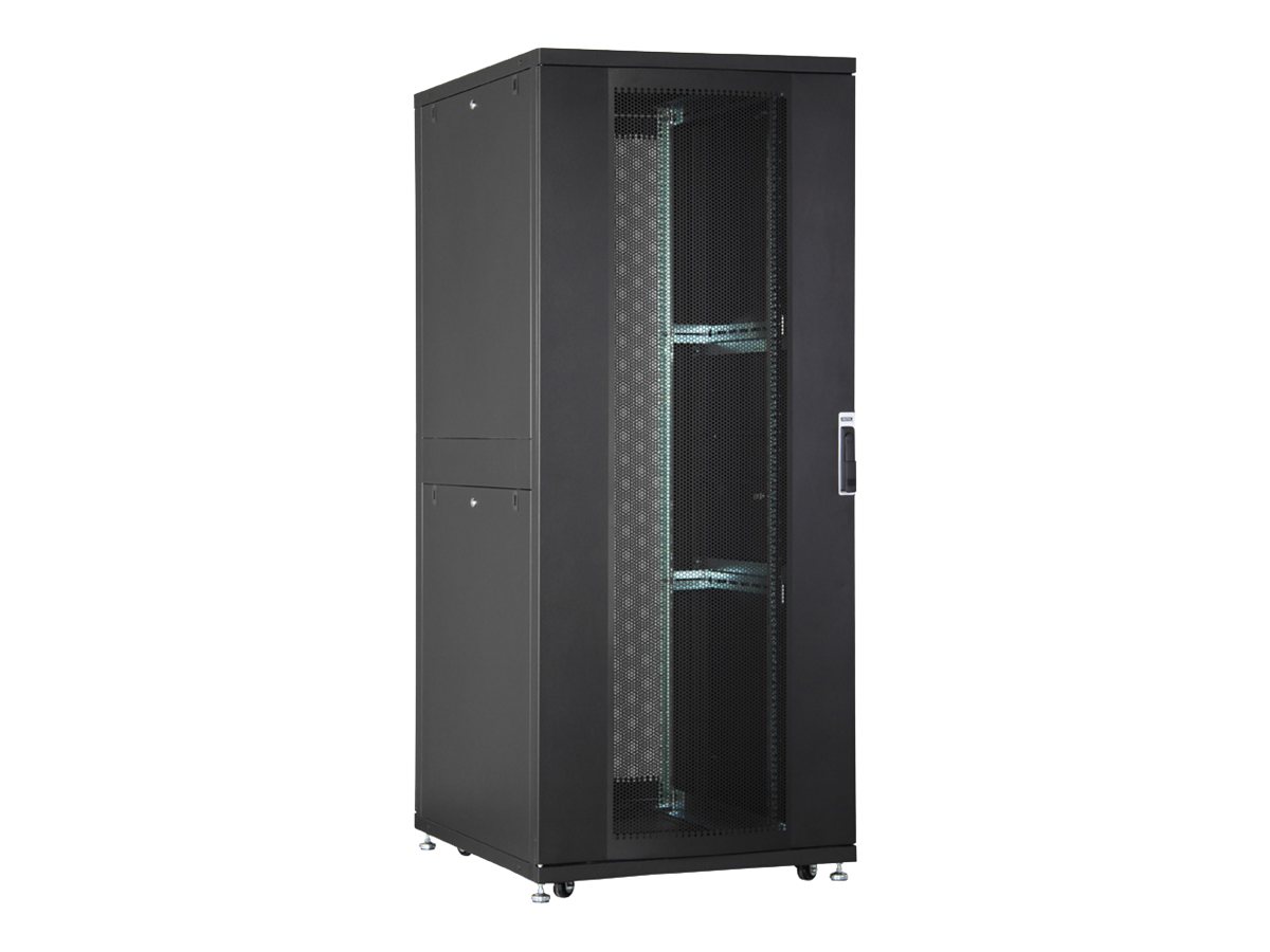 DIGITUS Serverschrank 48,3cm 19Zoll 42HE schwarz RAL9005 2100x800x1000mm perforierte Tuer inkl.28x Montageschrauben-Set bis 1000 Kg