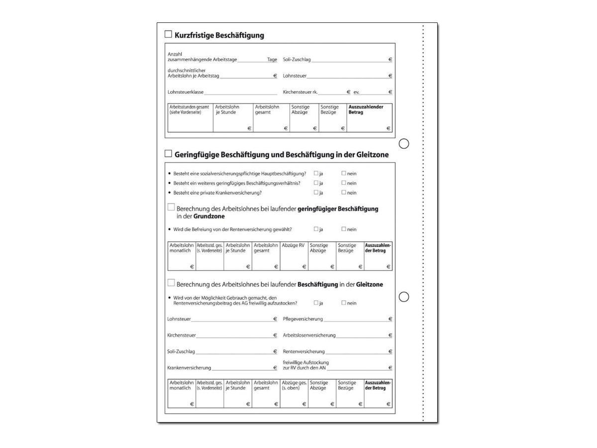 SIGEL Lohnabrechnung fuer geringfuegig/kurzfristig Beschaeftigte Formularbuch LO519