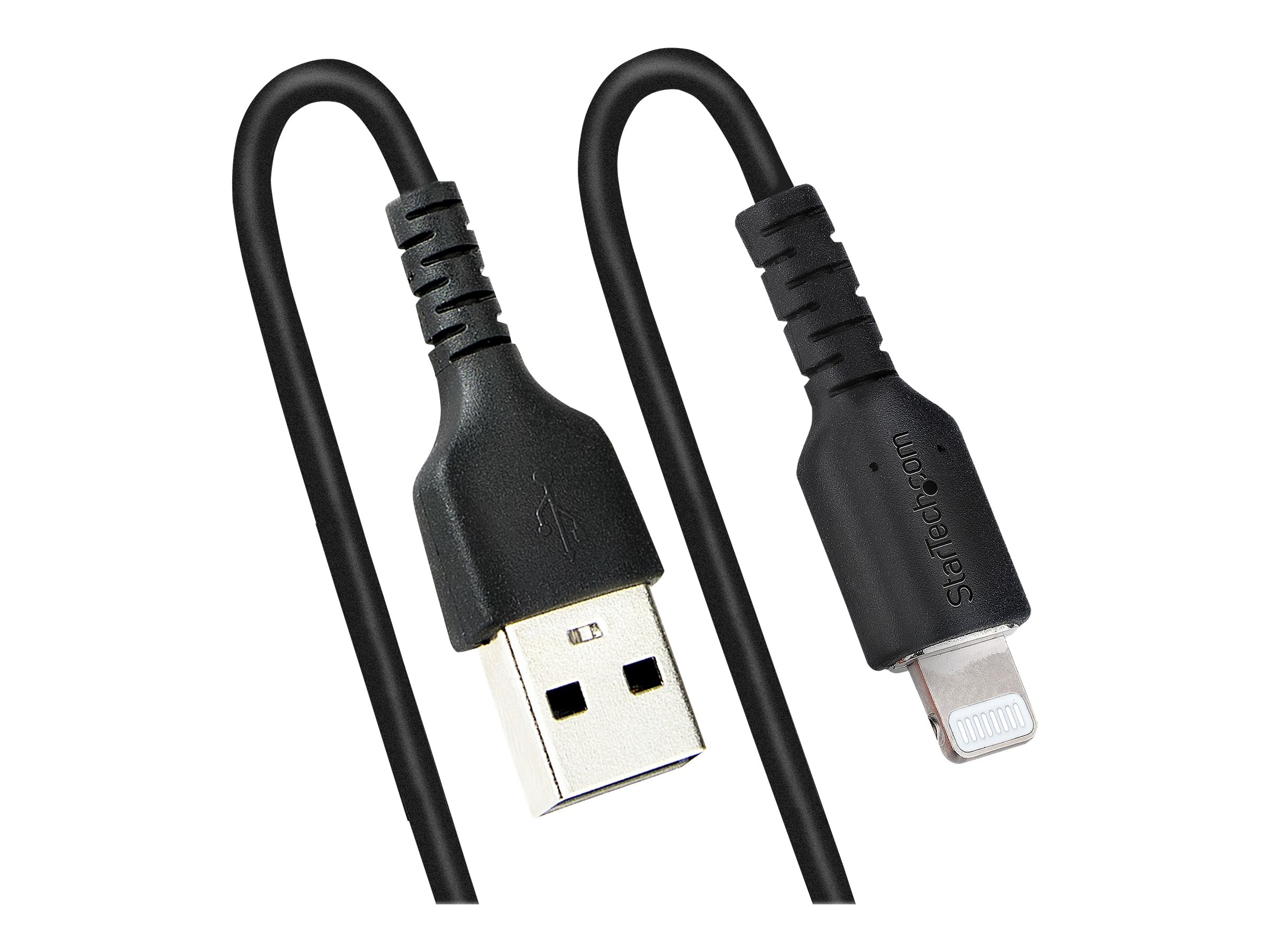 STARTECH.COM 1m 3ft USB to Lightning Cable MFi Certified Coiled iPhone Charger Cable Black Durable TPE Jacket Aramid Fiber