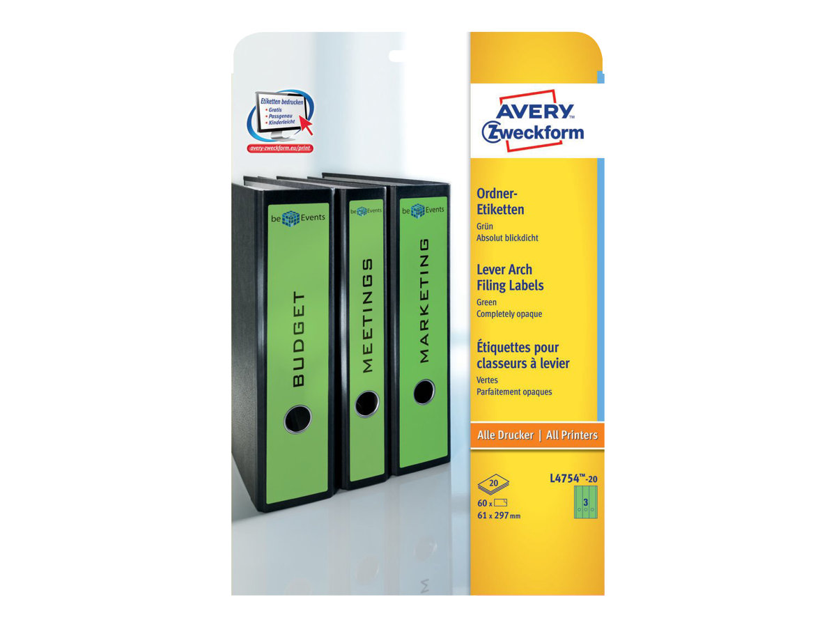 60 AVERY Zweckform Ordneretiketten L4754-20 gruen 60 AVERY Zweckform Ordneretiketten L4754-20 gruen