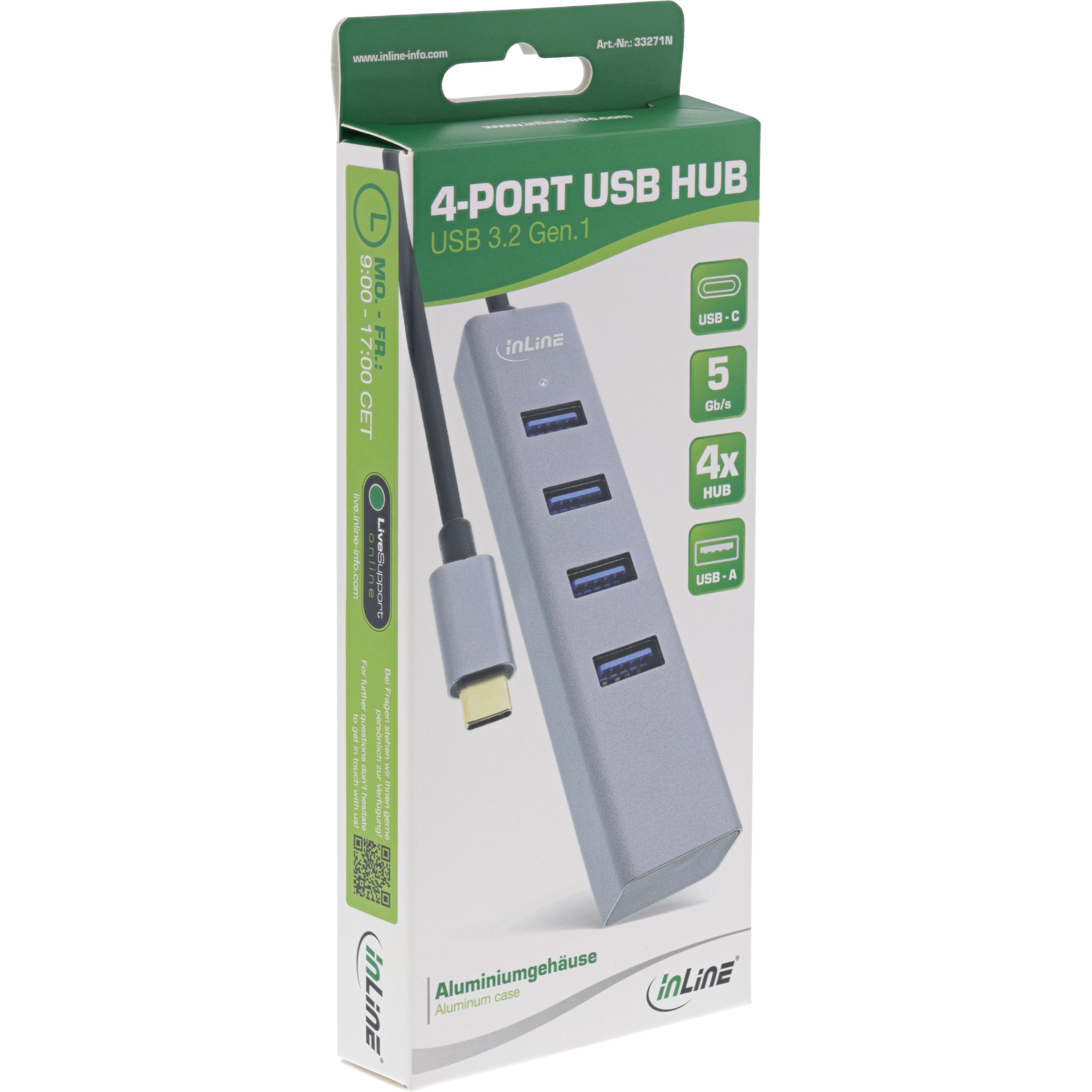INLINE USB 3.2 Typ-C Multi Hub 4x USB-A 5Gbs OTG Metallgehäuse INLINE USB 3.2 Typ-C Multi Hub 4x USB-A 5Gbs OTG Metallgehäuse