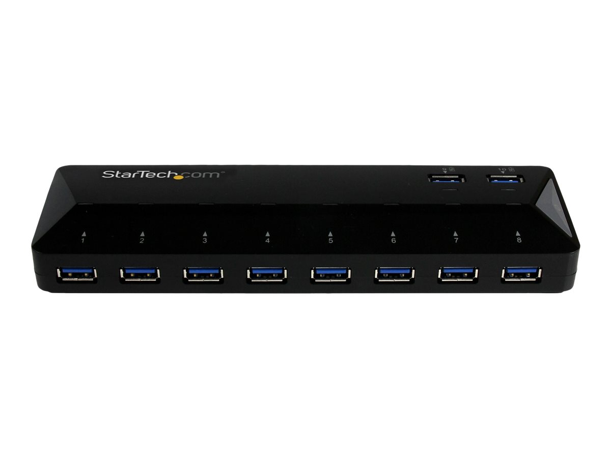 StarTech.com 10 Port USB 3.0 Hub mit Lade- und Sync Port - 2 x 1,5A Ports - Desktop Hub und Schnelllade Station - USB-Umschalter für die gemeinsame Nutzung von Peripheriegeräten - 10 Anschlüsse