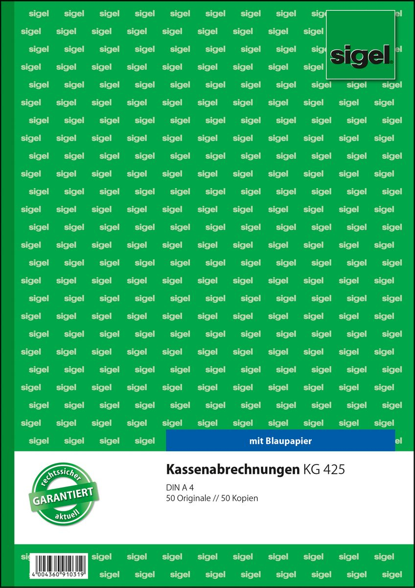 SIGEL Kassenabrechnung Formularbuch KG425, 1 St