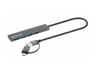 MANHATTAN 4-Port USB 3.0 Typ-C/-A Hub USB-C und USB-A-Stecker auf 4x USB-A-Buchsen 5 Gbit/s USB 3.2 Gen 1 Strom über USB Space Grau MANHATTAN 4-Port USB 3.0 Typ-C/-A Hub USB-C und USB-A-Stecker auf 4x USB-A-Buchsen 5 Gbit/s USB 3.2 Gen 1 Strom über USB Space Grau