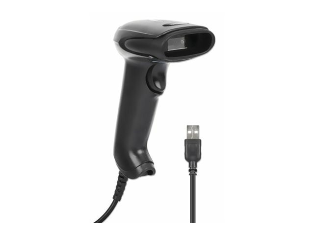 MANHATTAN 2D LED-Barcodescanner 320 mm Scanreichweite integriertes 1,4 m USB-A-Kabel 100 Scans/Sekunde 100K Lux Handscanner schwarz
