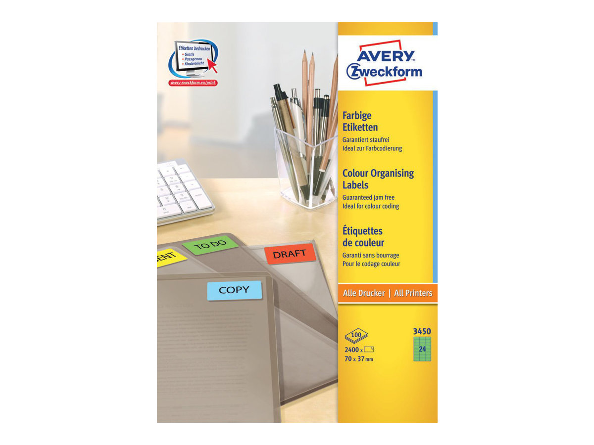 2.400 AVERY Zweckform Etiketten 3450 gruen 70,0 x 37,0 mm 2.400 AVERY Zweckform Etiketten 3450 gruen 70,0 x 37,0 mm