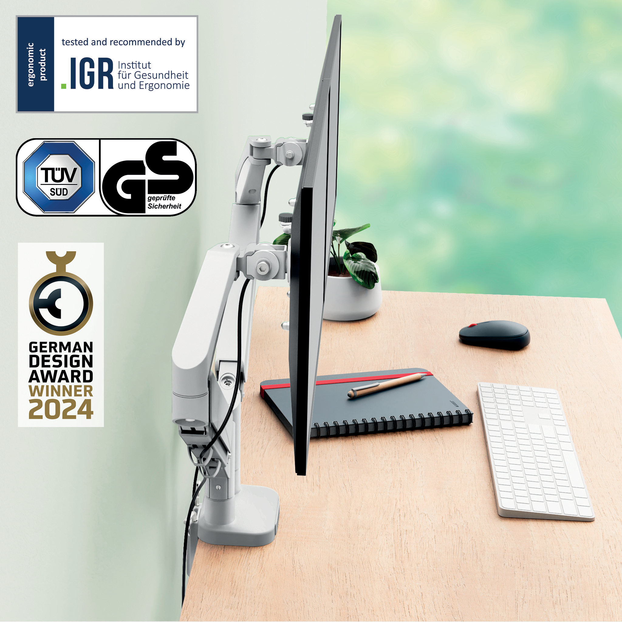 Esselte Leitz Monitor-Halterung Ergo 65370085 2 Monitore lichtgrau