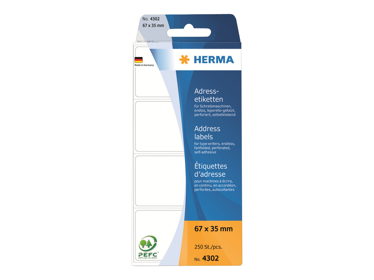 250 HERMA Adressetiketten 4302 weiss 67,0 x 35,0 mm 250 HERMA Adressetiketten 4302 weiss 67,0 x 35,0 mm