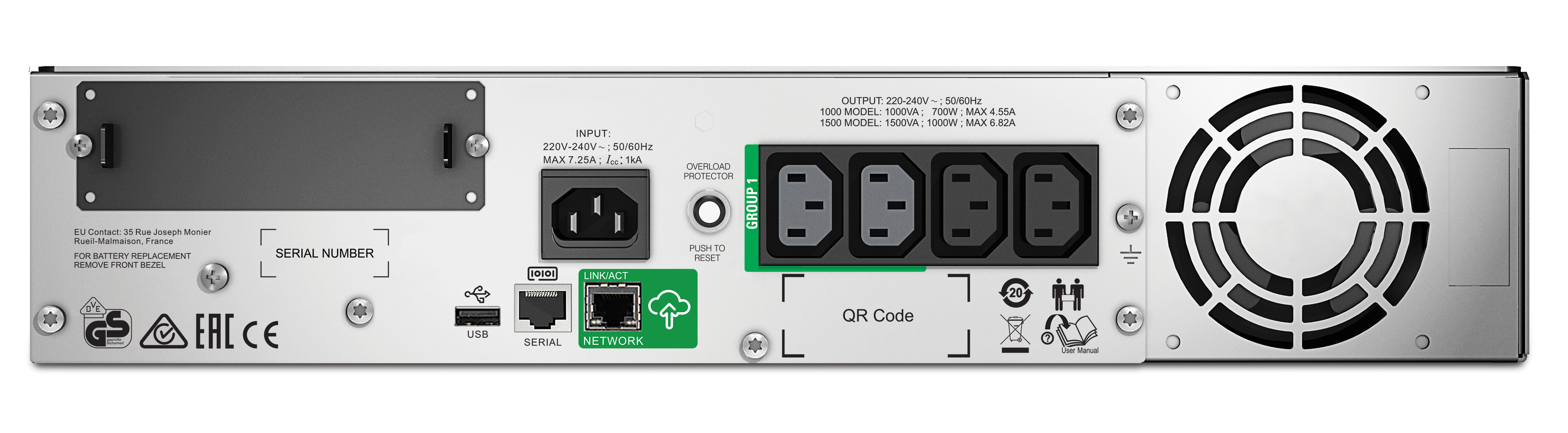 APC SMT1000RMI2UC SmartUSV 1000 VA 700Watt LCD 2HE, 230 V, mit SmartConnect