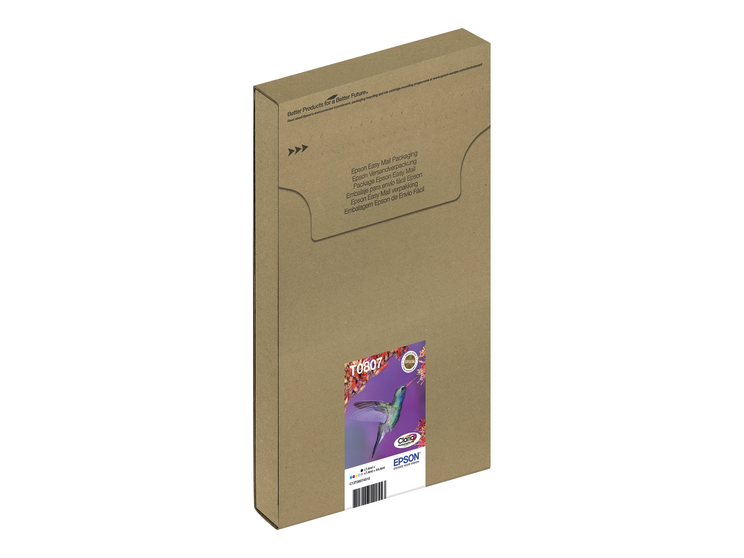 EPSON 3LB T0807 ink cartridge black and five colour standard capacity black and colour: 7.4ml 6-pack online packaging