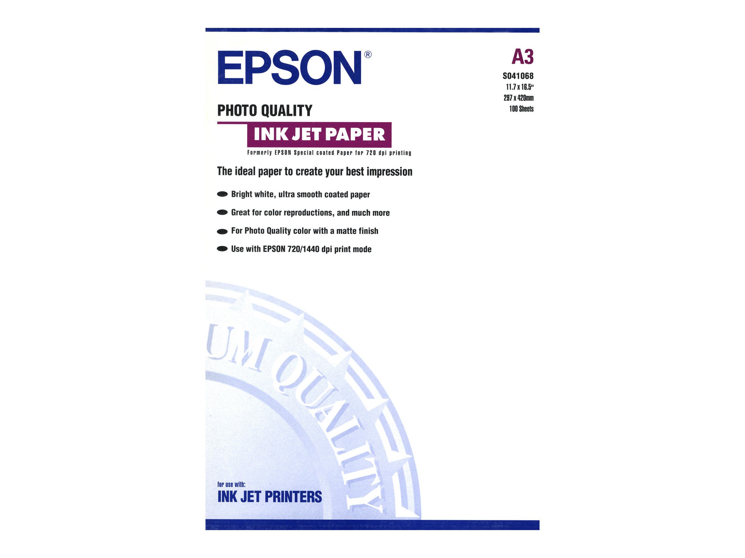 EPSON Fotopapier C13S041068 DIN A3 matt 102 g/qm 100 Blatt