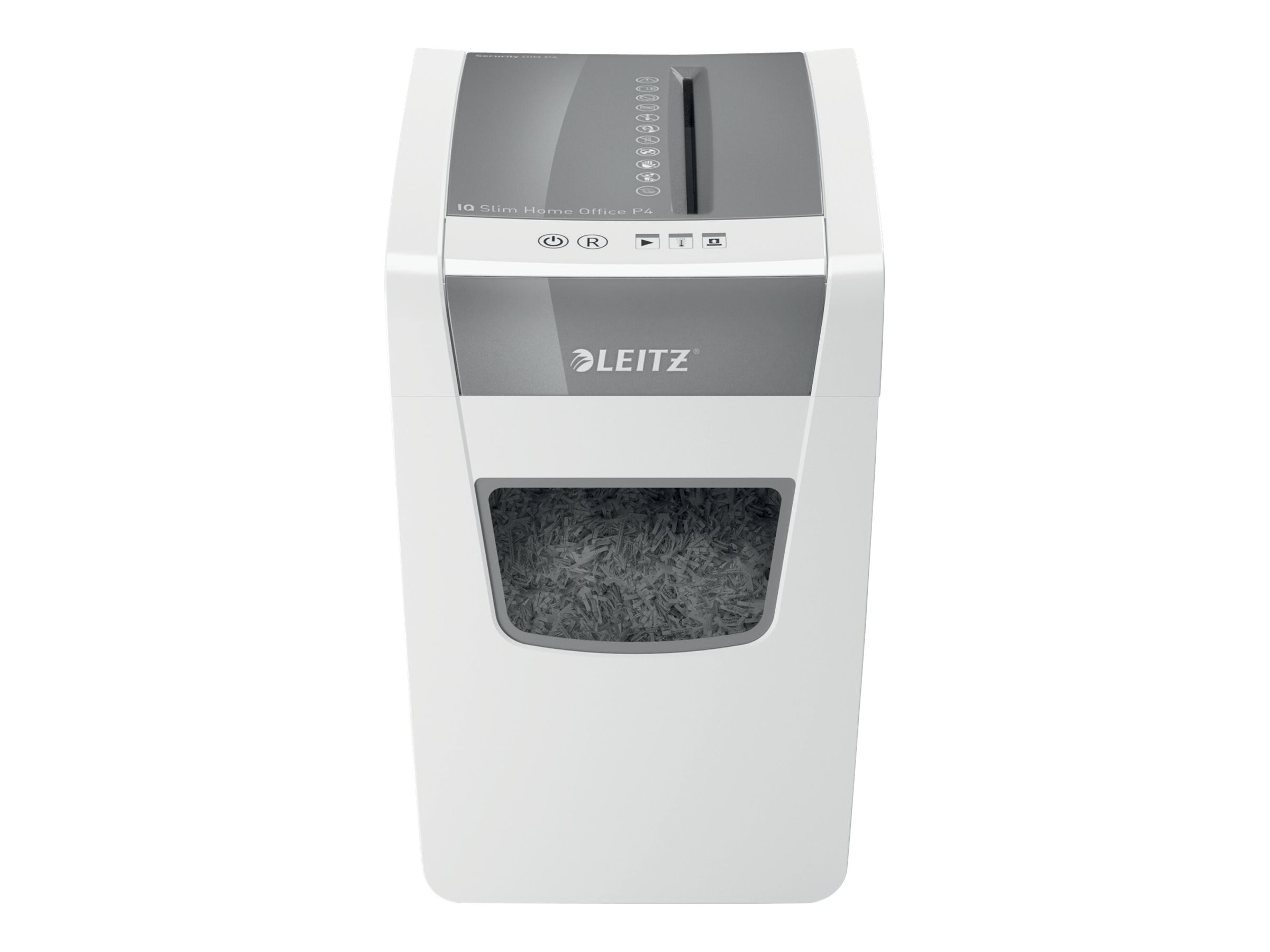 LEITZ IQ Home Office Slim Aktenvernichter mit Partikelschnitt P-4, 4 x 28 mm, bis 10 Blatt, weiss