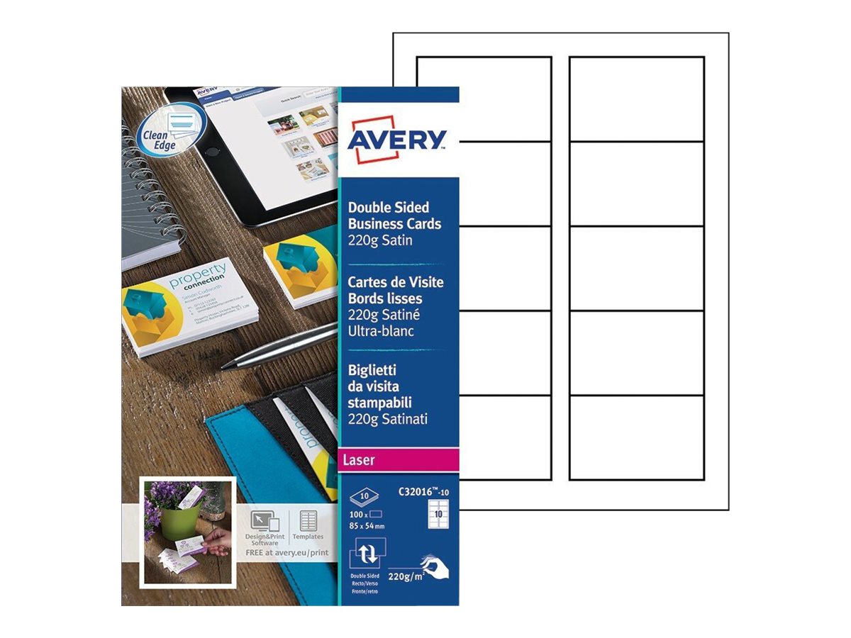 100 AVERY Zweckform Visitenkarten C32016-10 satiniert weiÃ 220 g/qm