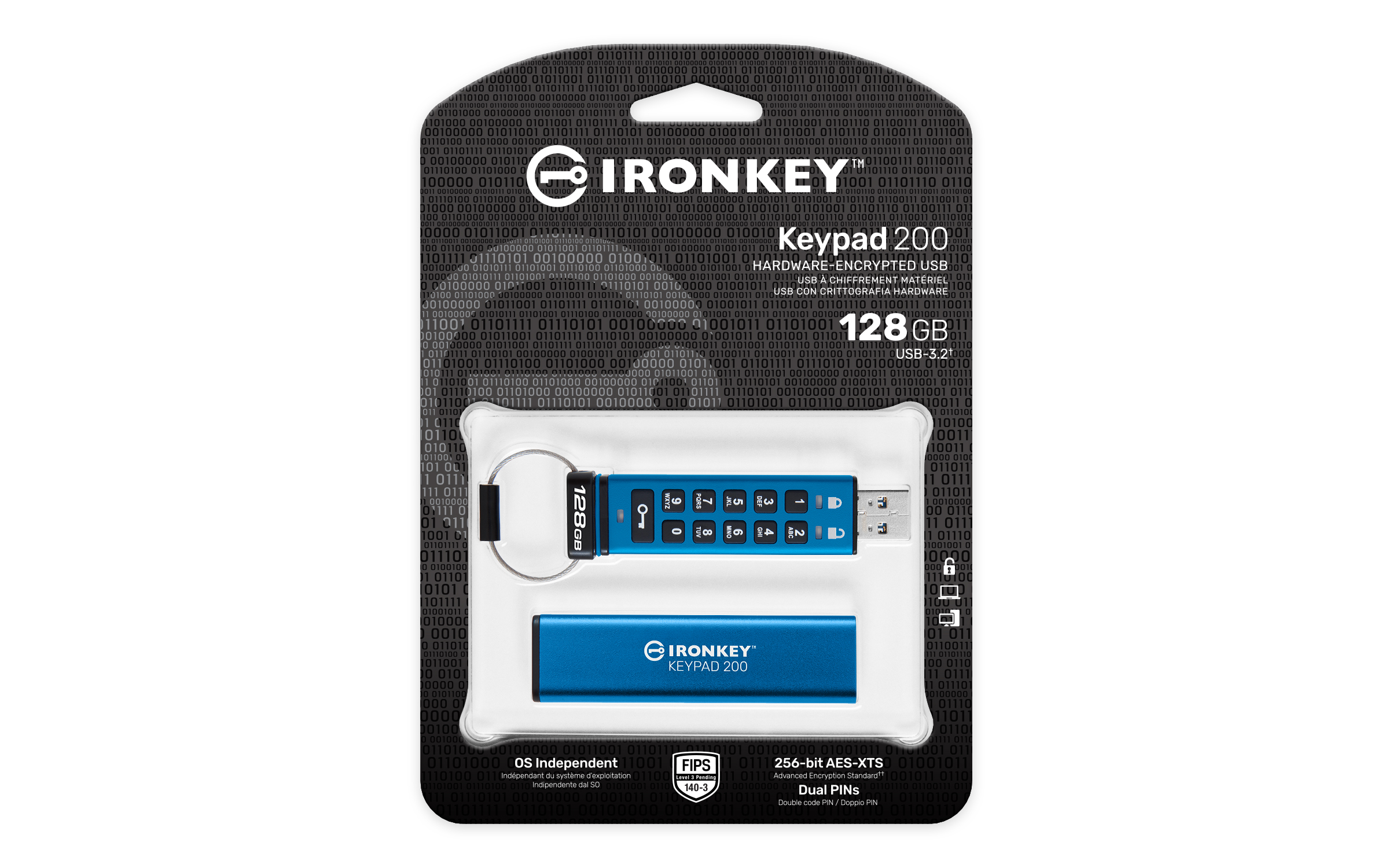 KINGSTON 128GB IronKey Keypad 200 FIPS 1403 Lvl 3 Pending AES256 Encrypted