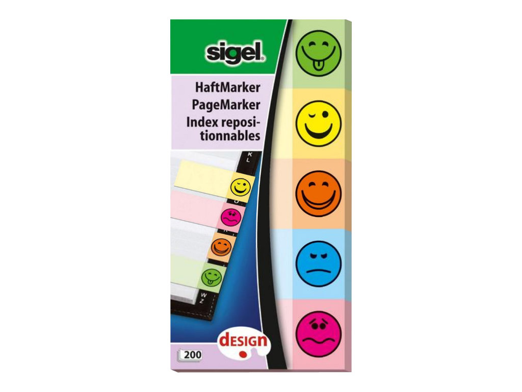 SIGEL DESIGN Haftmarker farbsortiert Smiley 5x 40 Streifen SIGEL DESIGN Haftmarker farbsortiert Smiley 5x 40 Streifen