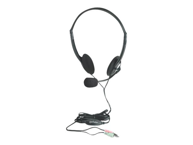 MANHATTAN Headset Stereo Eco Geringes Gewicht mit verstellbarem Kopfbuegel Mikrofon und integrierter Lautstaerkenkontrolle