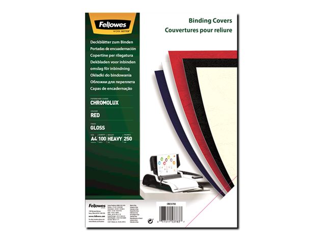 Fellowes RÃ¼ckwÃ¤nde fÃ¼r Bindemappen Chromolux rot/weiÃ, DIN A4 250 g/qm, 100 St.