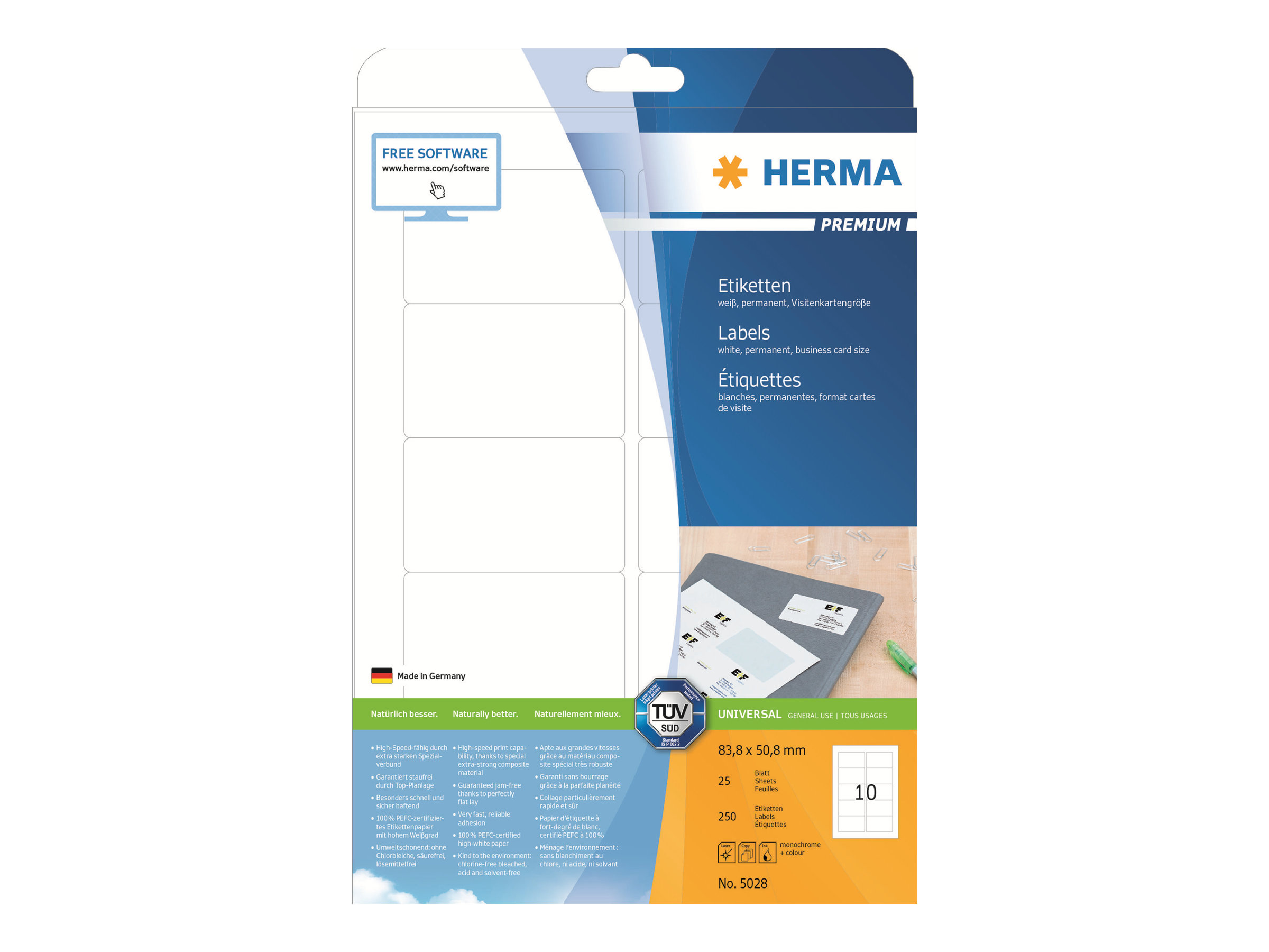 250 HERMA Etiketten 5028 weiss 83,8 x 50,8 mm 250 HERMA Etiketten 5028 weiss 83,8 x 50,8 mm