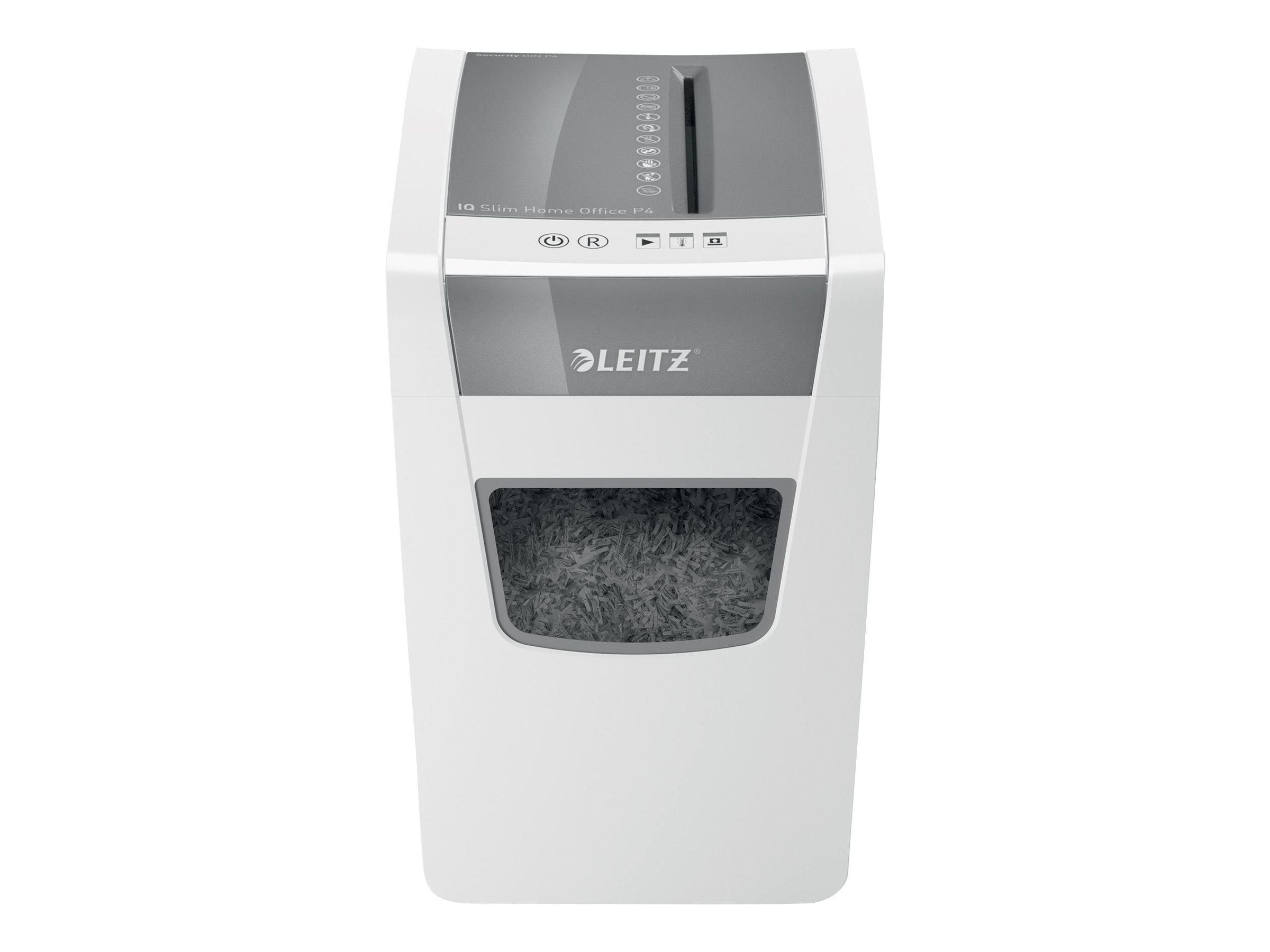 LEITZ IQ Home Office Slim Aktenvernichter mit Partikelschnitt P-4, 4 x 28 mm, bis 10 Blatt, weiss