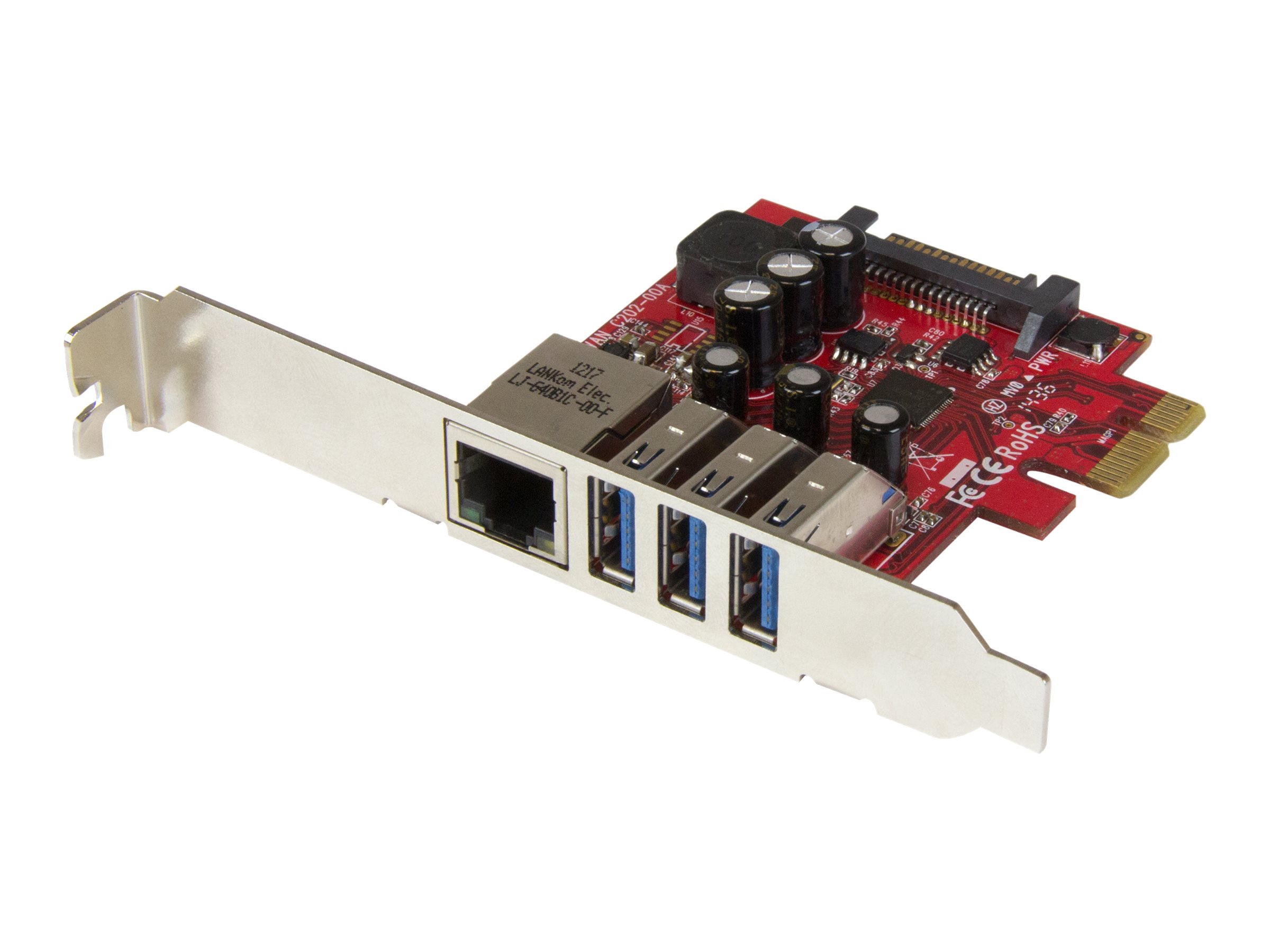StarTech.com 3 Port PCI Express USB 3.0 Karte mit Gigabit Ethernet - 3-fach PCIe USB Schnittstellenkarte mit GbE Anschluss - Netzwerk-/USB-Adapter - PCIe 2.0 - USB 3.0 x 3 + 1000Base-T x 1
