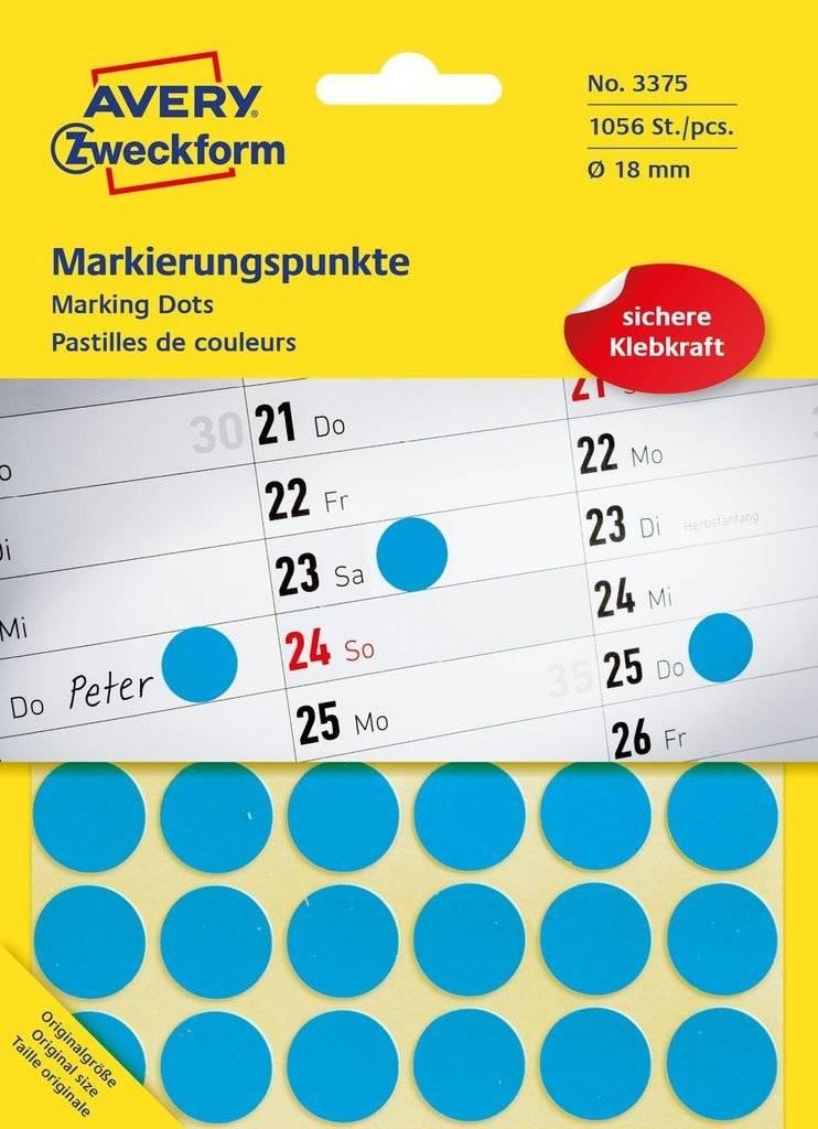 AVERY Zweckform Klebepunkte 3375 blau Ø 18,0 mm, 1.056 St.